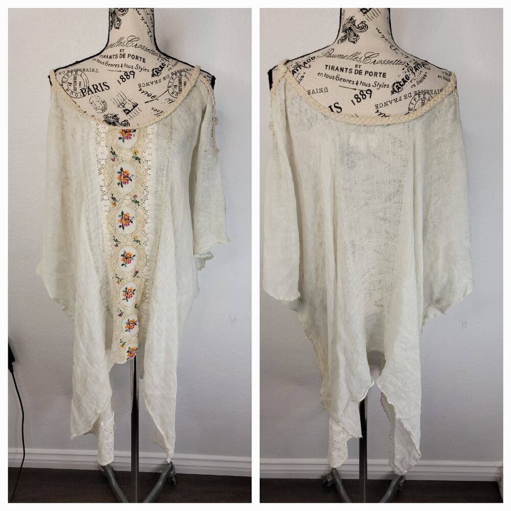 Antica Sartoria Kaftan Swim Cover Up Womens Free Size Embroidered Gauze Cotton